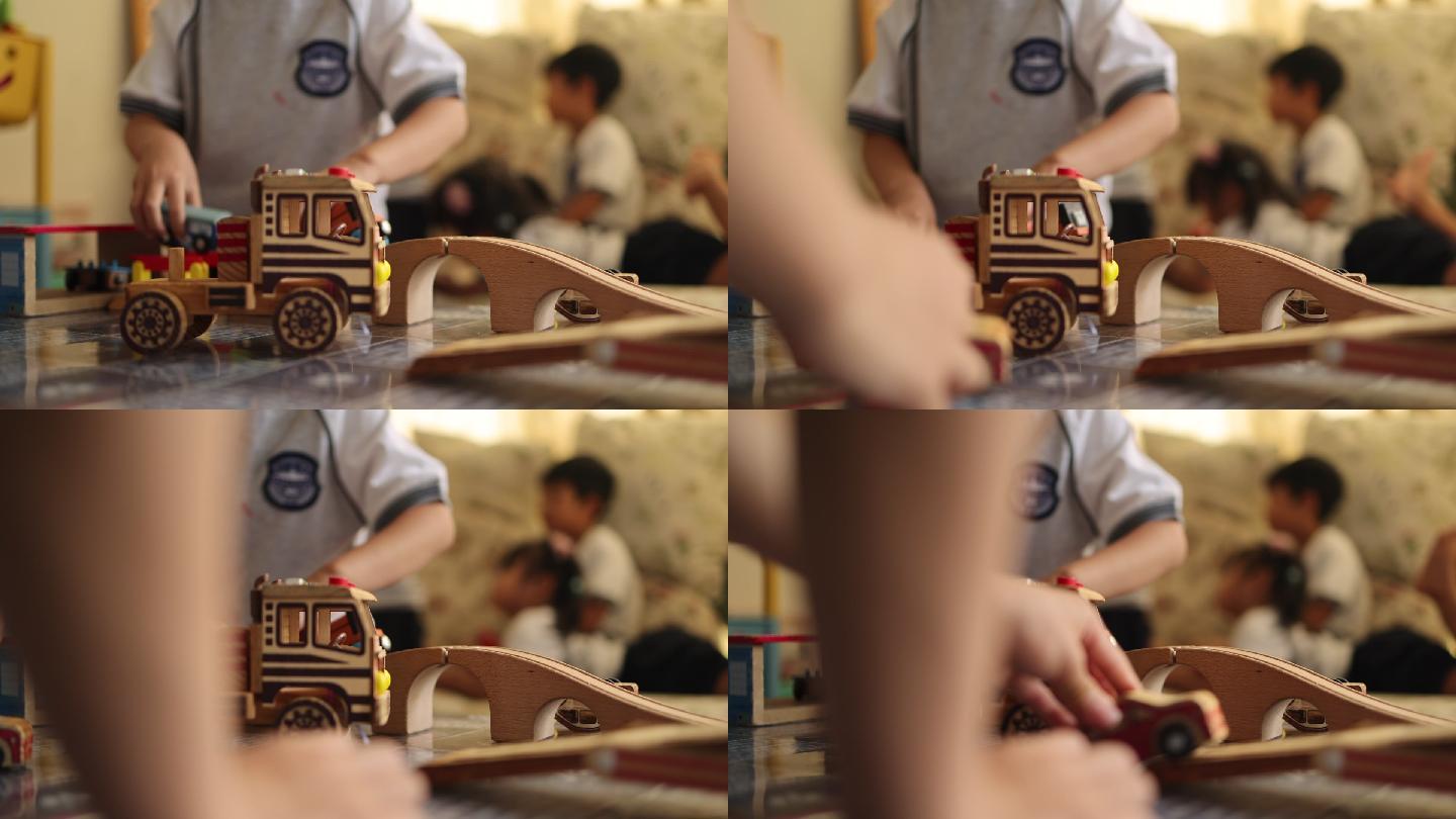 小孩玩具玩耍木头火车木轨道幼儿高清50帧