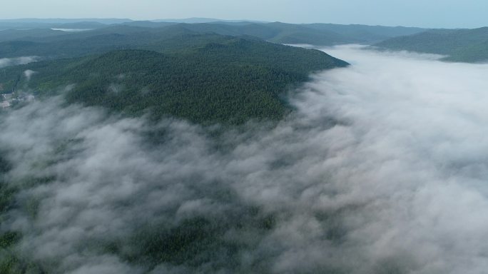 航拍大兴安岭激流河山林云海