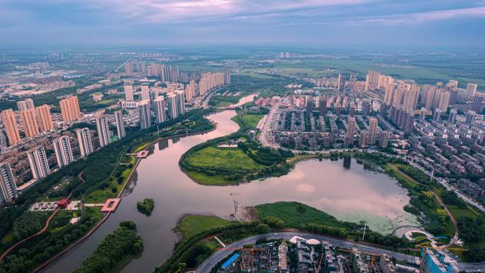 辽宁沈阳沈北新区蒲河沿岸城市航拍延时