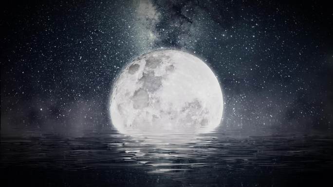 4k唯美星空月亮水面下雨倒影