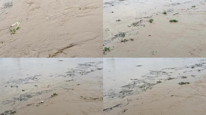 南方水灾暴雨大河黄泥浑浊洪水急流河湾旋涡