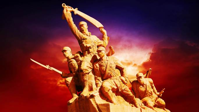红色英雄雕塑视频背景 红歌循环背景