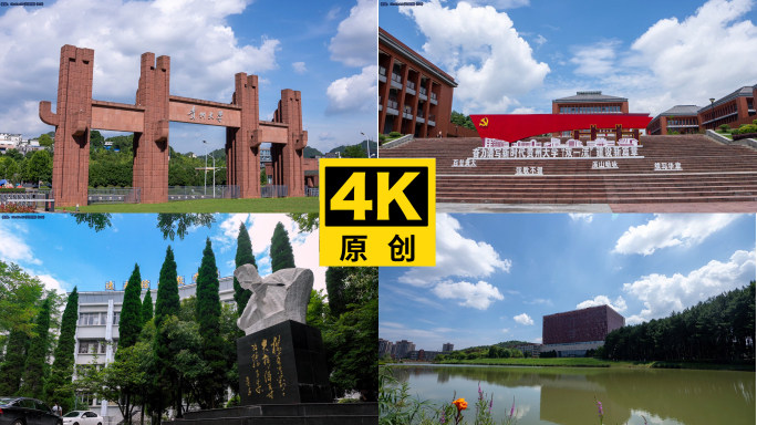 贵州大学校园门头图书馆鲁迅像4K延时