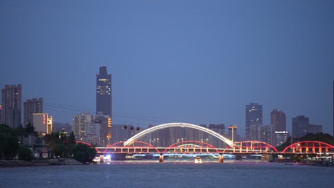 空镜 休闲  广场  夜景  黄河 桥