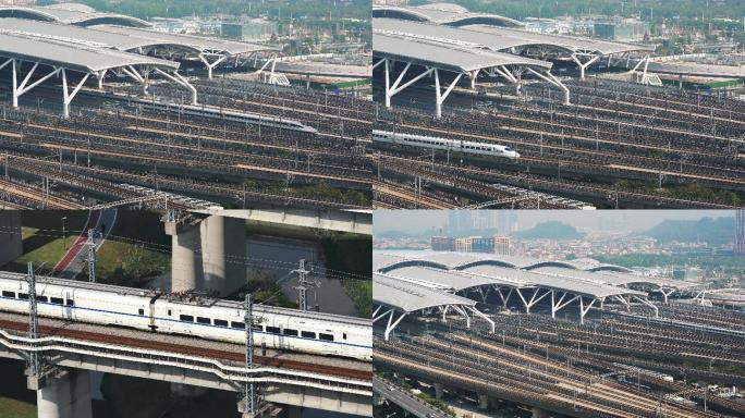 4K高清广州南站高铁进出站列车和谐号高铁