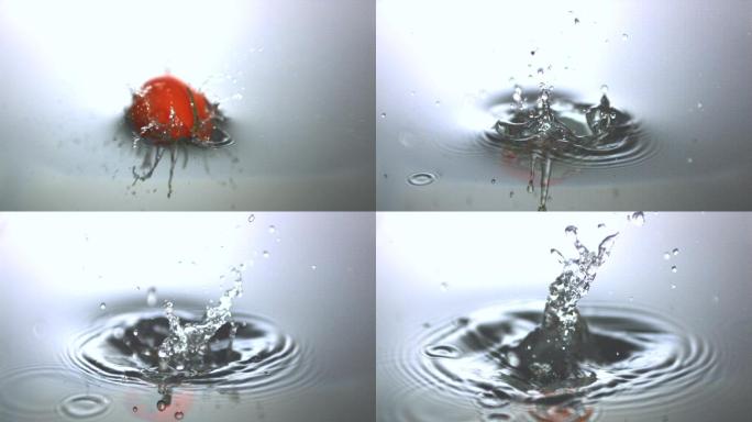 一颗番茄落入水中特写
