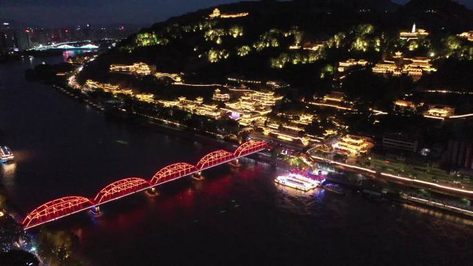 甘肃 兰州 黄河 大桥 夜景 航拍