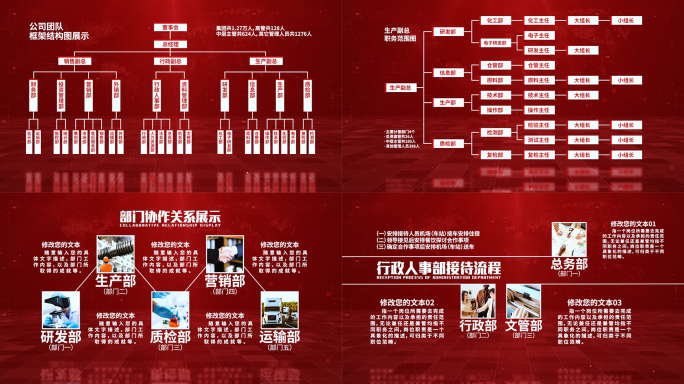 【无插件】红色（6款）组织框架结构图展示