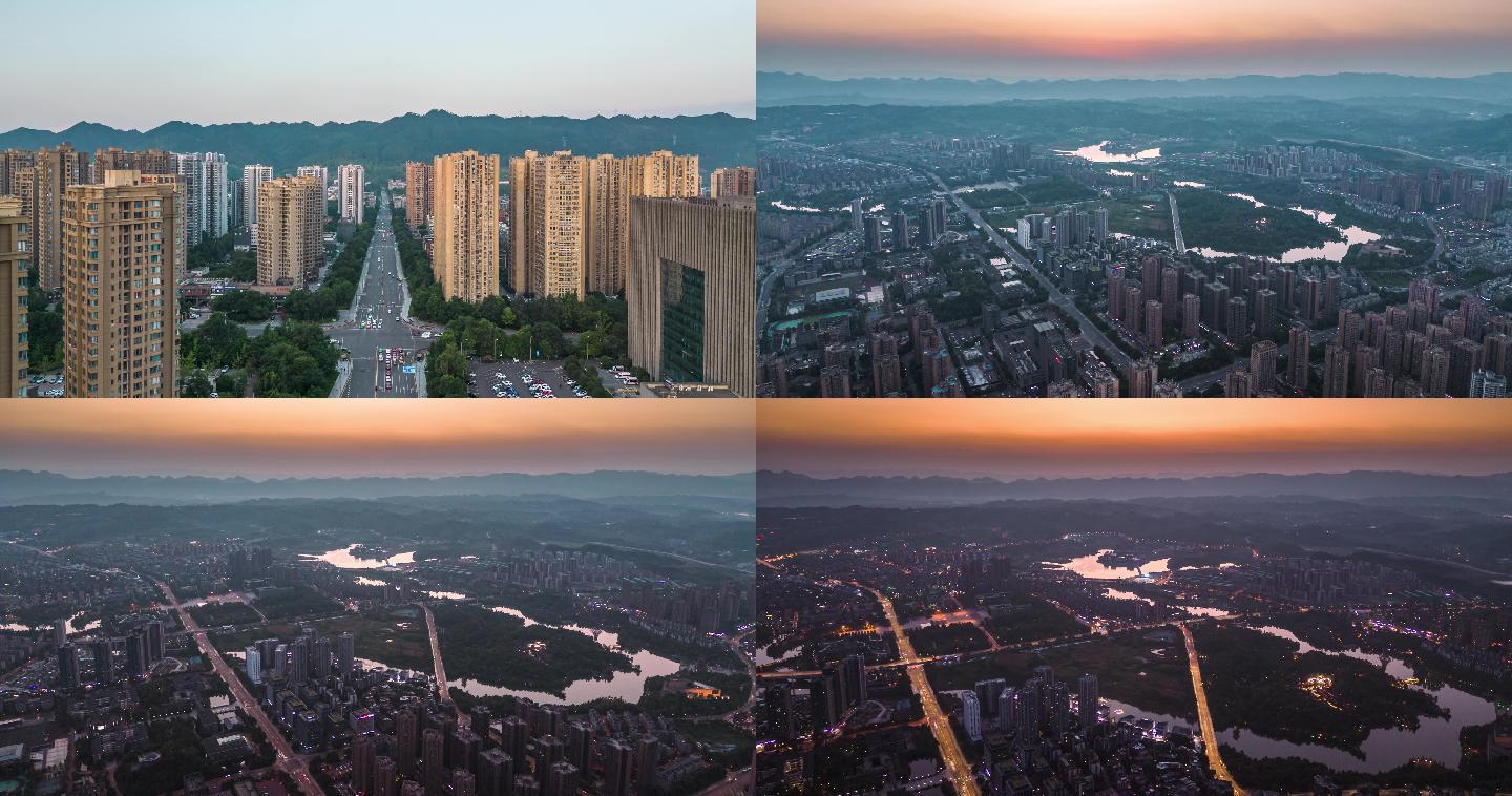重庆市璧山区夏季傍晚城市全景延时航拍4K