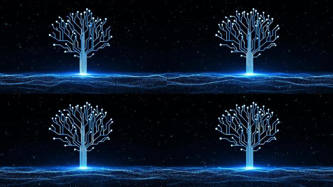 4K蓝色粒子海洋大树生长 1