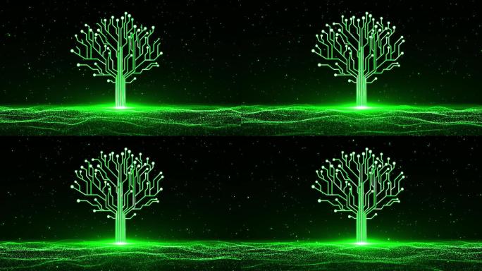 4K绿色粒子海洋大树生长 1