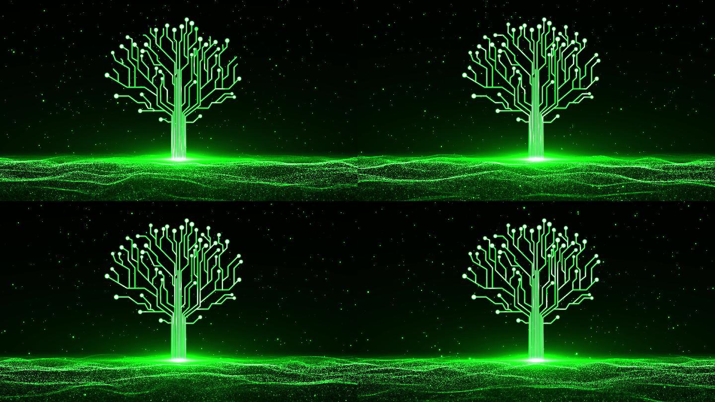 4K绿色粒子海洋大树生长 1