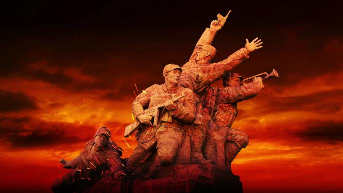 红色英雄雕塑视频背景 红歌循环背景