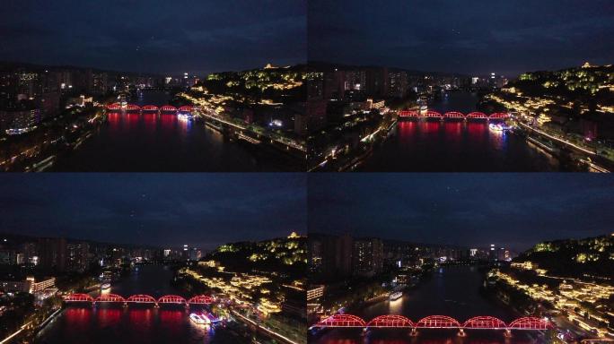 甘肃 兰州 黄河大桥 夜景航拍