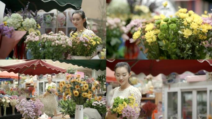 女孩花店买花