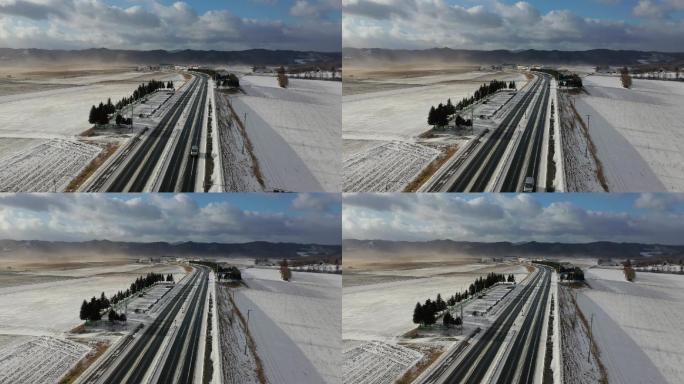 原创 日本北海道端野乡村田野冬天雪原公路