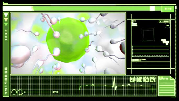 医学数字界面显示卵子受精的绿色和黑色