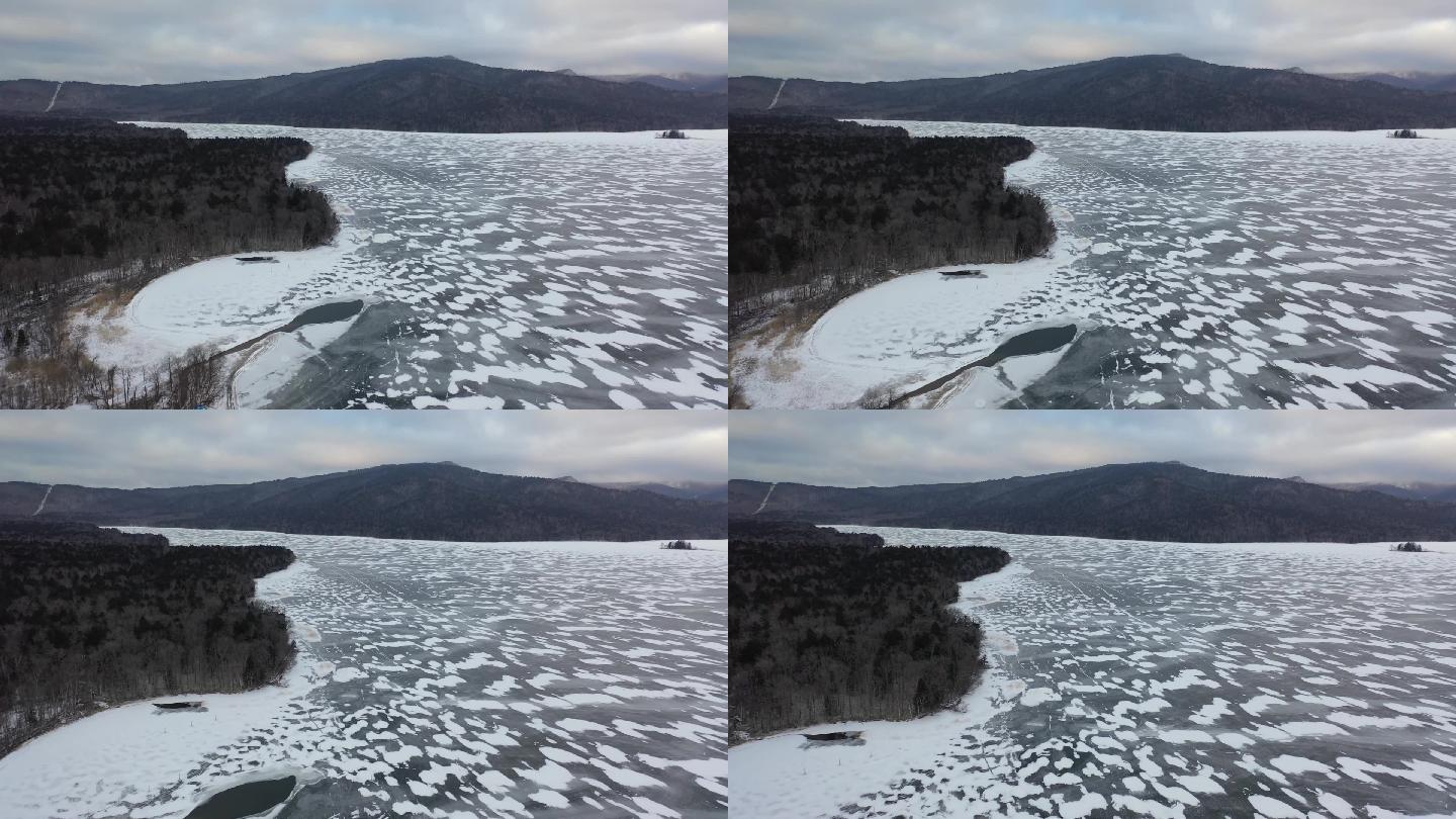 原创 日本北海道阿寒湖冬季冰封湖面风光