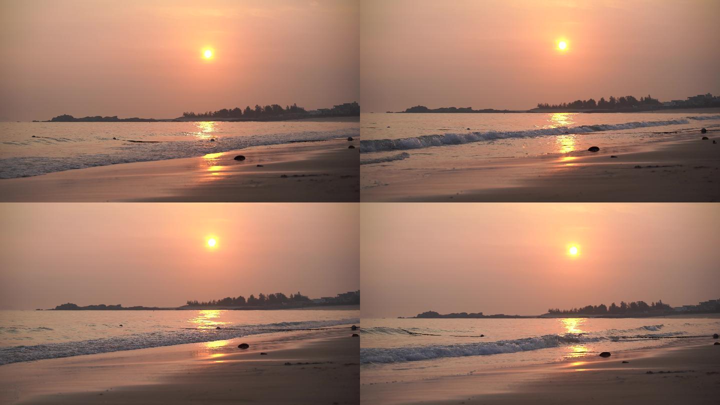海边日落黄昏沙滩海水潮水浪花拍打唯美天空
