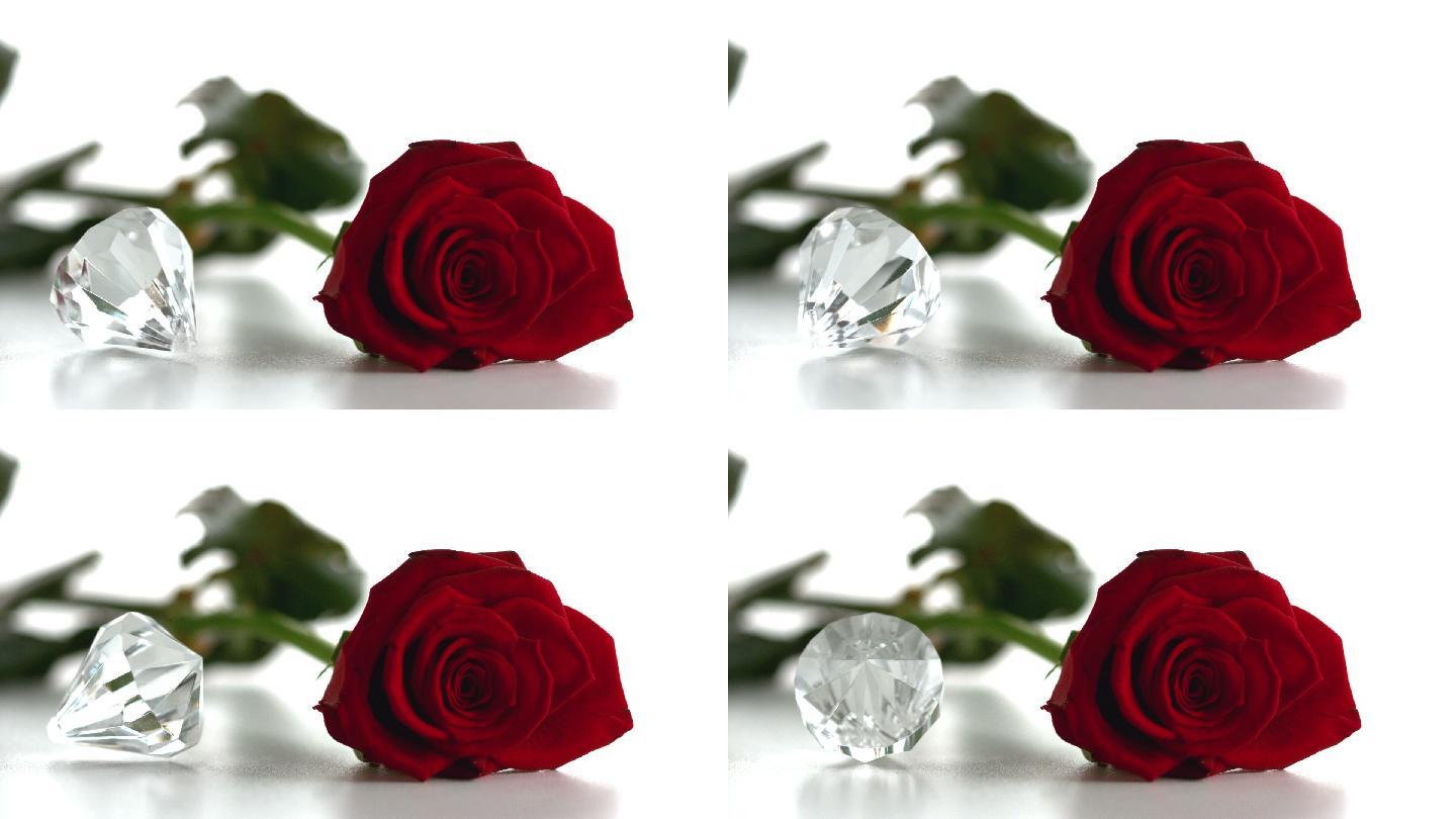 红色玫瑰花特写钻石爱情高贵