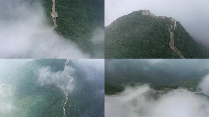 航拍夏季雨后的箭扣长城