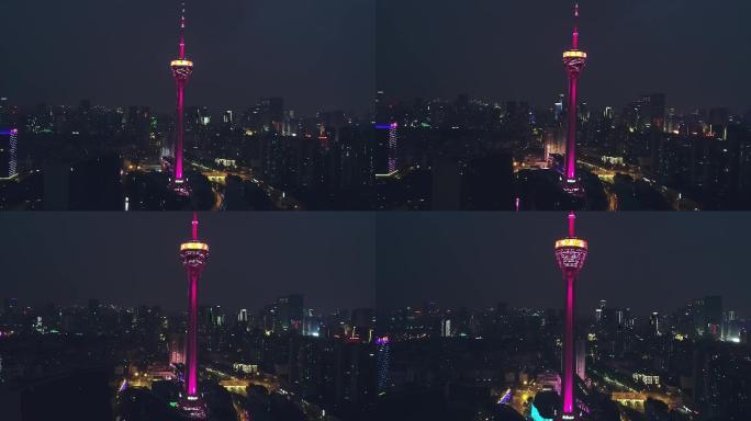 成都成华区电视塔夜景航拍