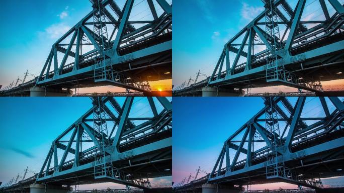 日落时的高铁桥延时视频