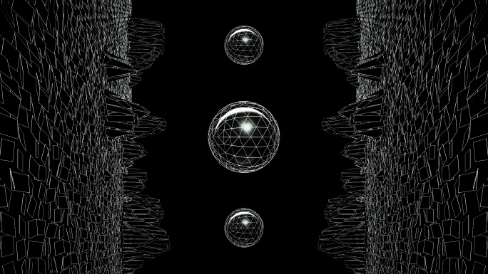 【4K时尚背景】黑白时空透视空间网格球体