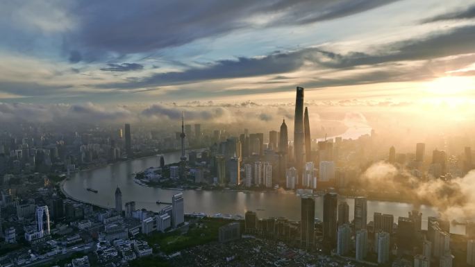 上海地标航拍 上海日出 上海云雾