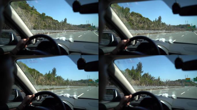开车驾驶汽车行驶高速公路窗外风景第一视角