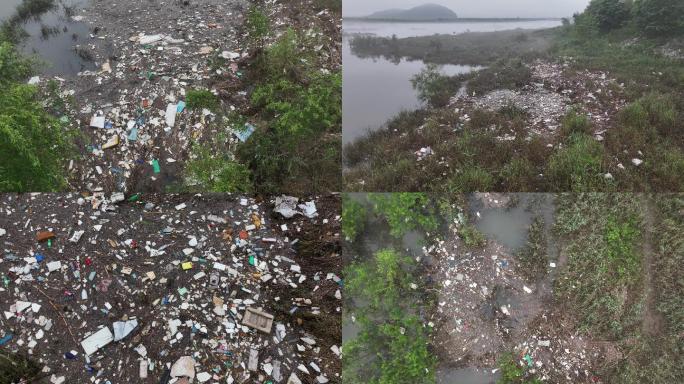 暴雨过后河边垃圾