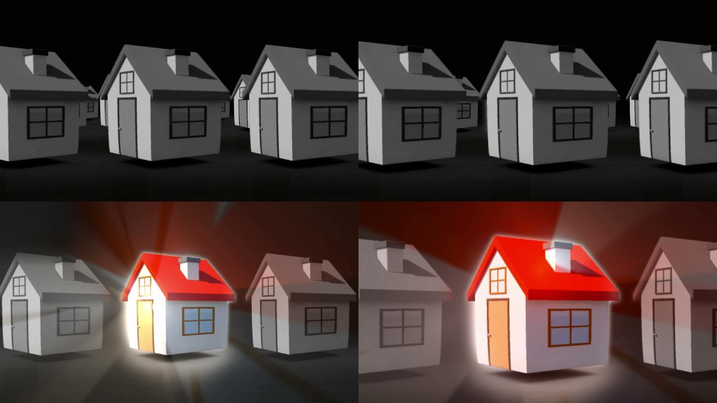 寻找完美的家庭动画与红色发光的屋顶