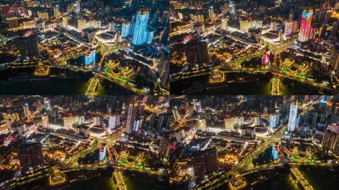 南宁朝阳广场夜景航拍延时