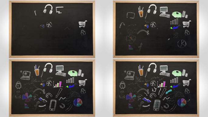 动画应用和技术在黑板上的白色背景