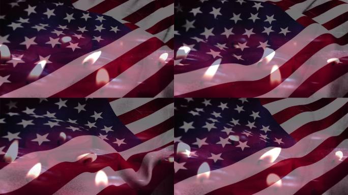 美国国旗和蜡烛哀悼纪念
