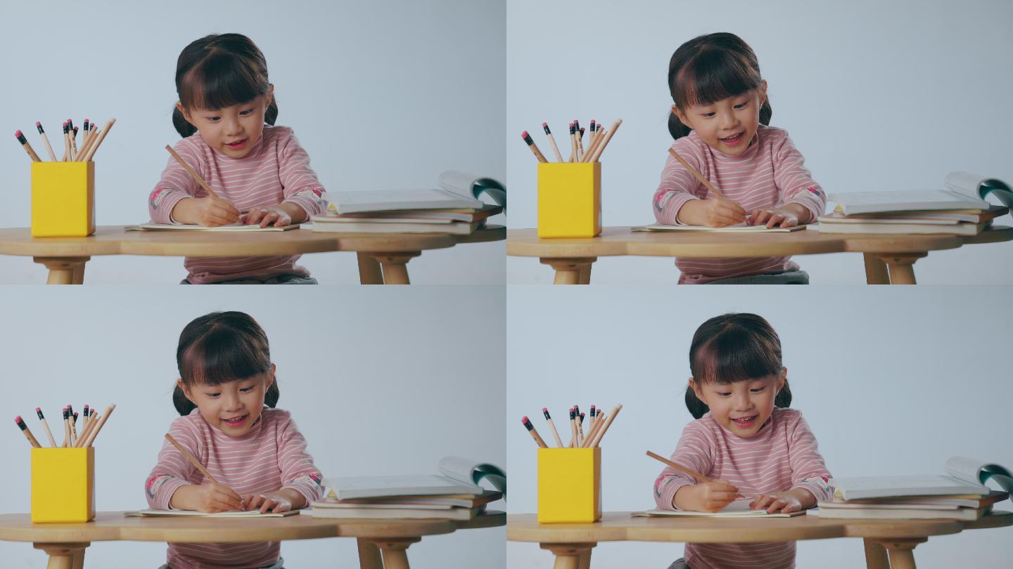 认真学习的小女孩画画书桌丫头姑娘闺女