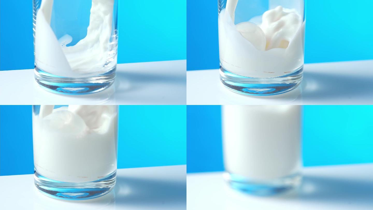 牛奶倒入玻璃杯中营养食材养生