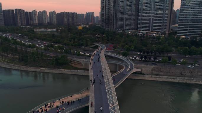 成都中和镇五岔子大桥夜景航拍