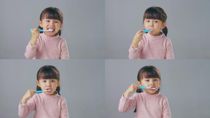 刷牙的小女孩特写拍摄儿童口腔宣传广告高清