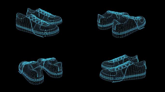 4K蓝色线框全息科技球鞋旋转素材环带通道