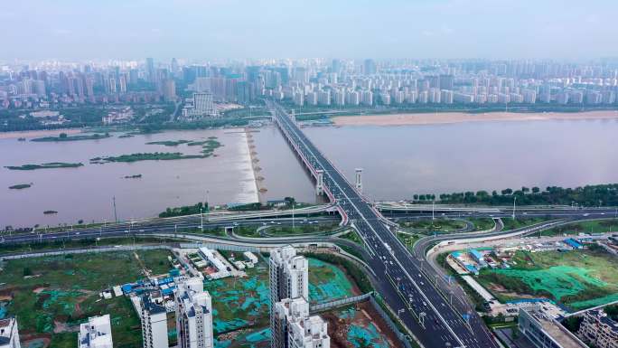 4K航拍临沂市城市风景—沂河大桥城市风景