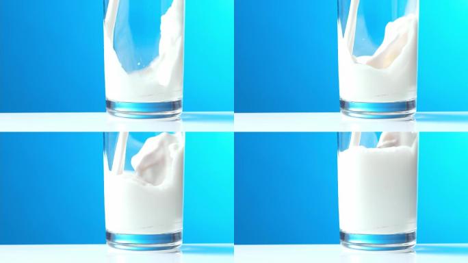 牛奶倒入玻璃杯中液体白色光影