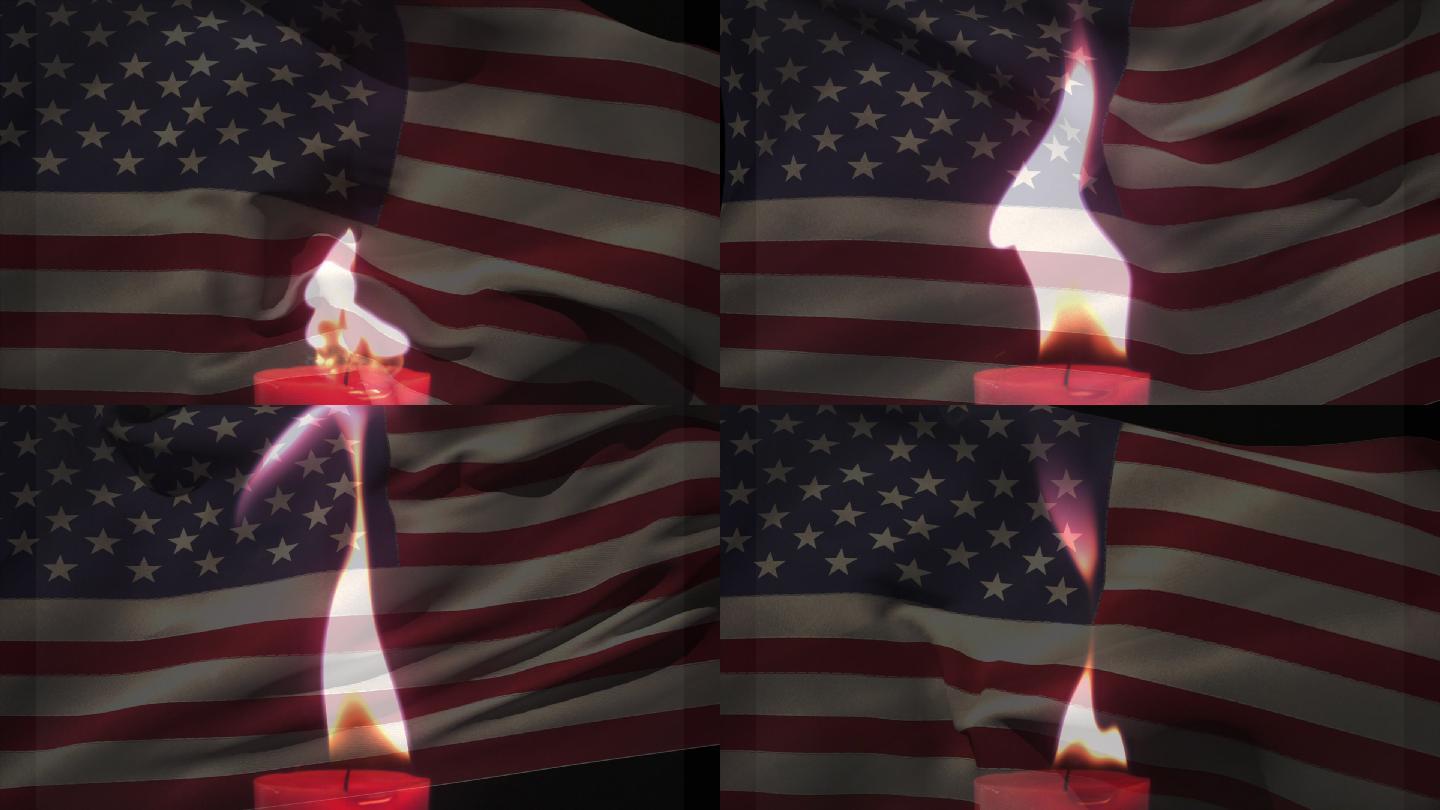 美国国旗和蜡烛北美旗帜