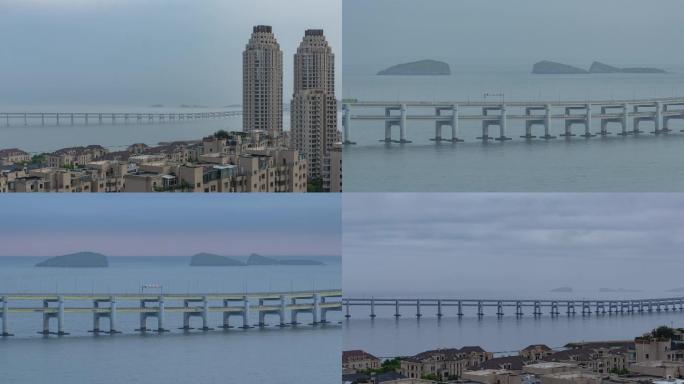 大连星海湾大桥雨雾夜景