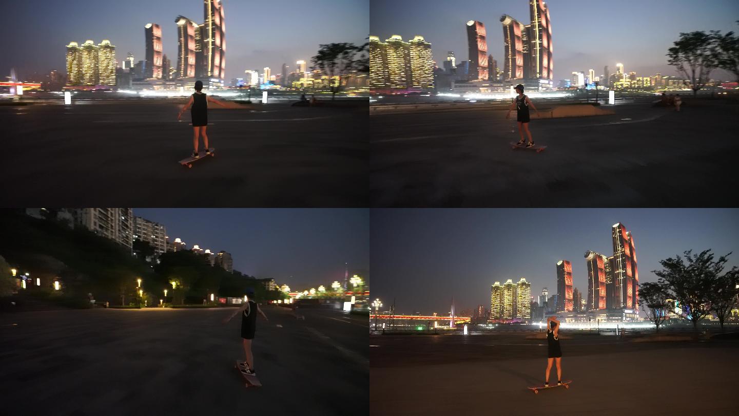 美女南滨路夜景滑板视频