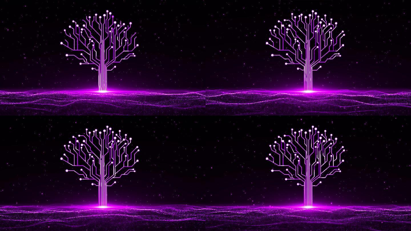 4K紫色粒子海洋大树生长 1