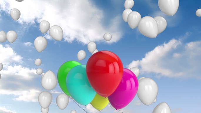 蓝天上的气球放飞彩色气球七夕情人节