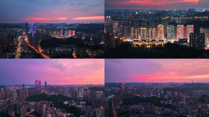 花果园晚霞夜景大气航拍