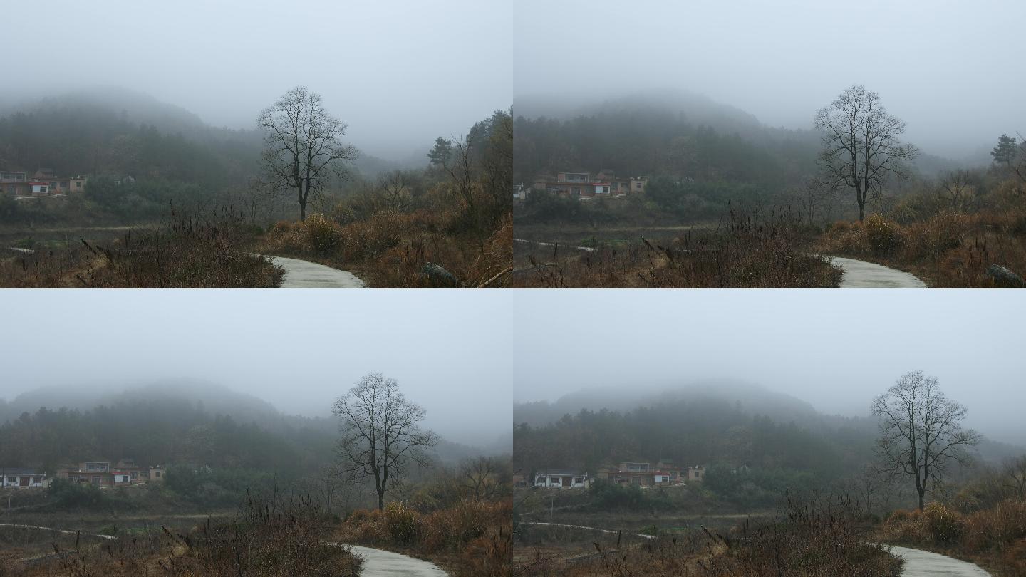 雾气笼罩下的村庄拍摄视频