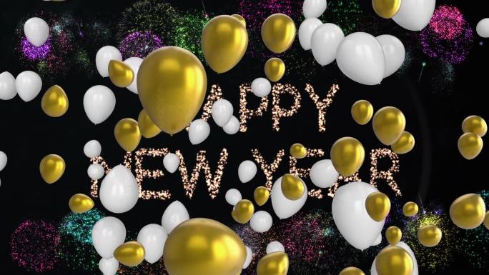 用气球和烟花祝你新年快乐